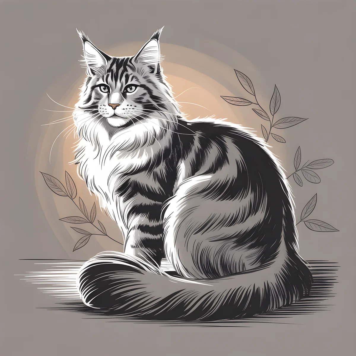 Majestic Maine Coon Cat Line Art Wall Art