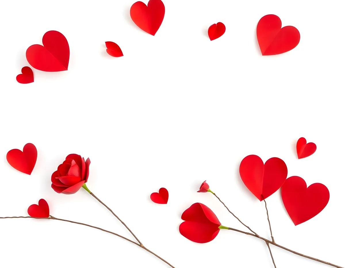 Red Hearts and Roses Minimalist Landscape Wall Art