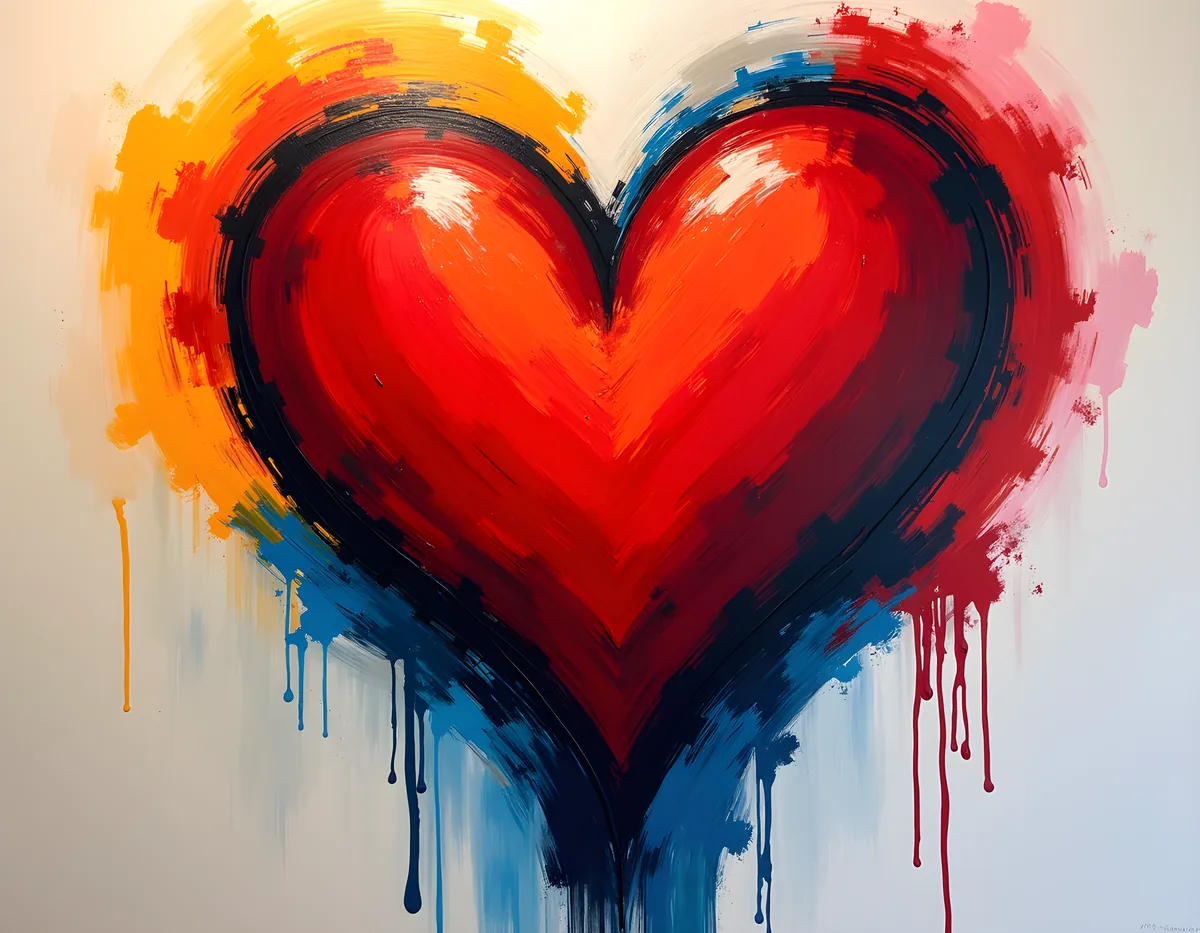 Abstract Red Heart with Colorful Drip Abstract Wall Art