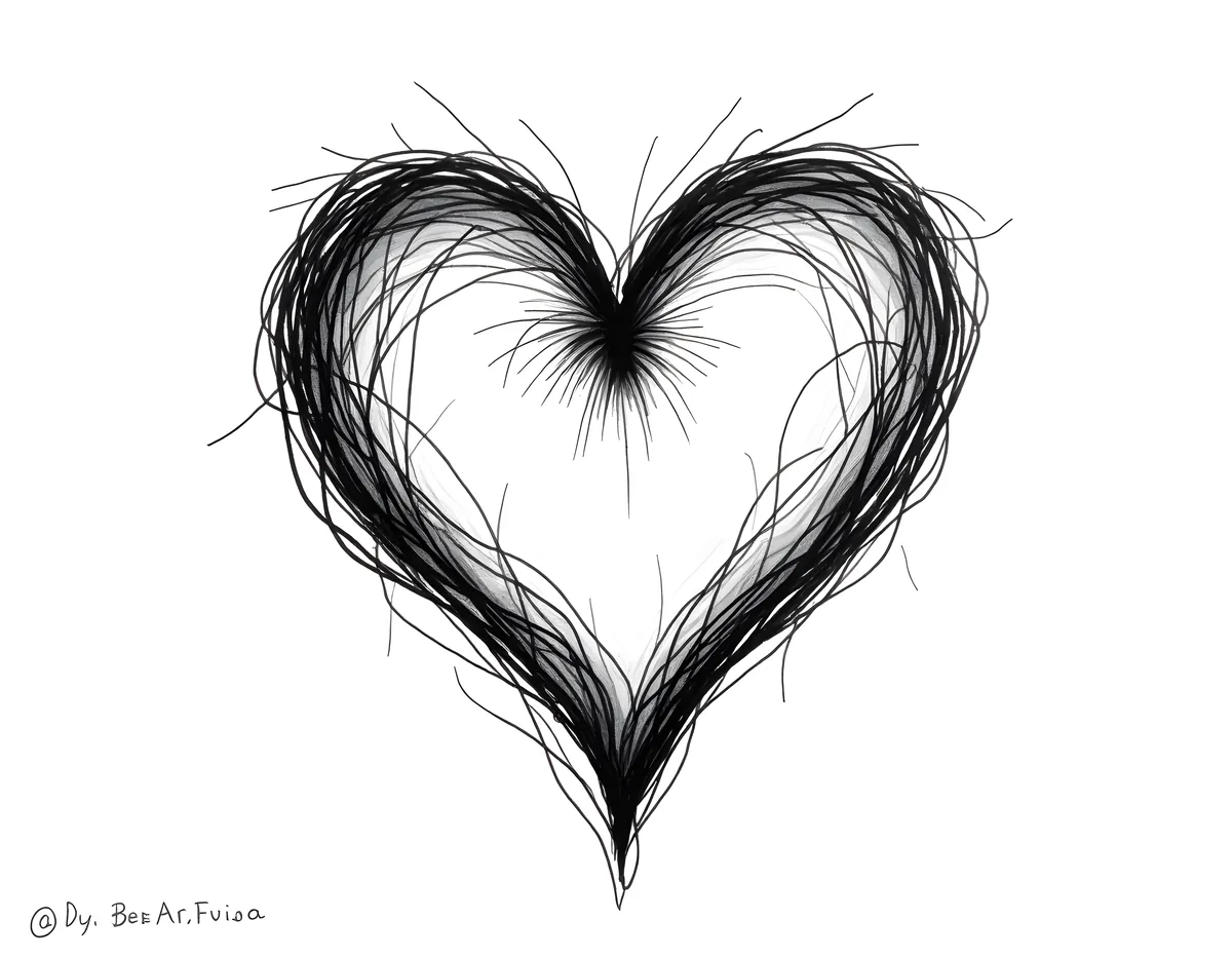 Abstract Heart Line Art Black and White Wall Art