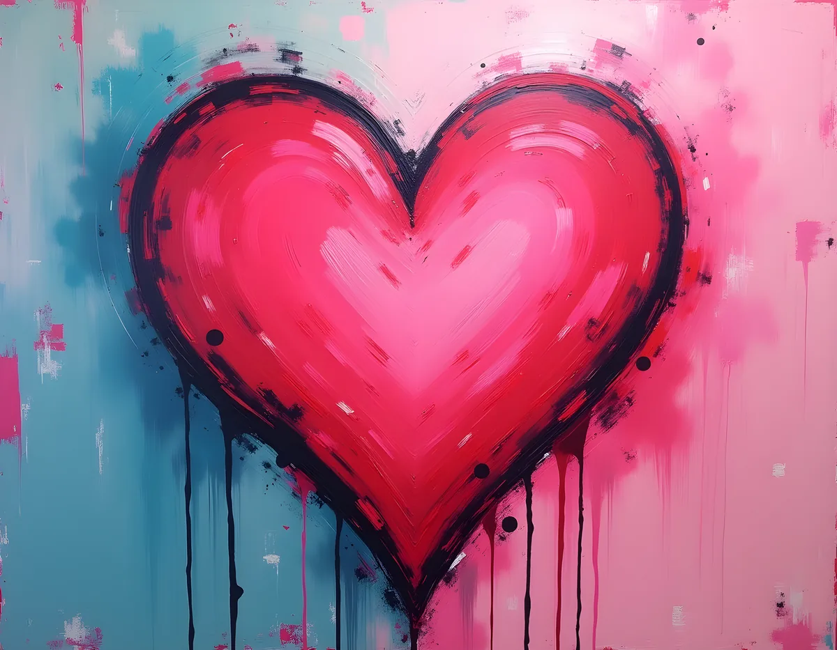 Bold Pink Heart Abstract Drip Modern Wall Art