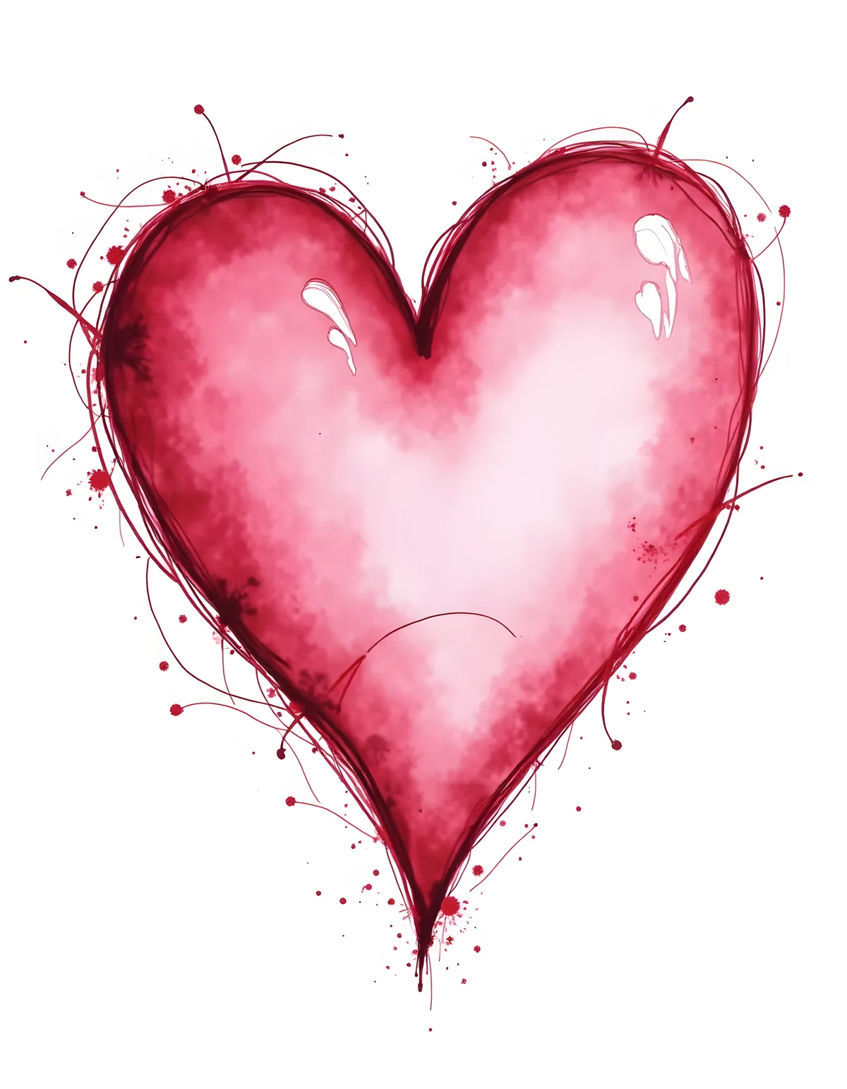 Pink Watercolor Heart with Line Art Splatter Wall Art