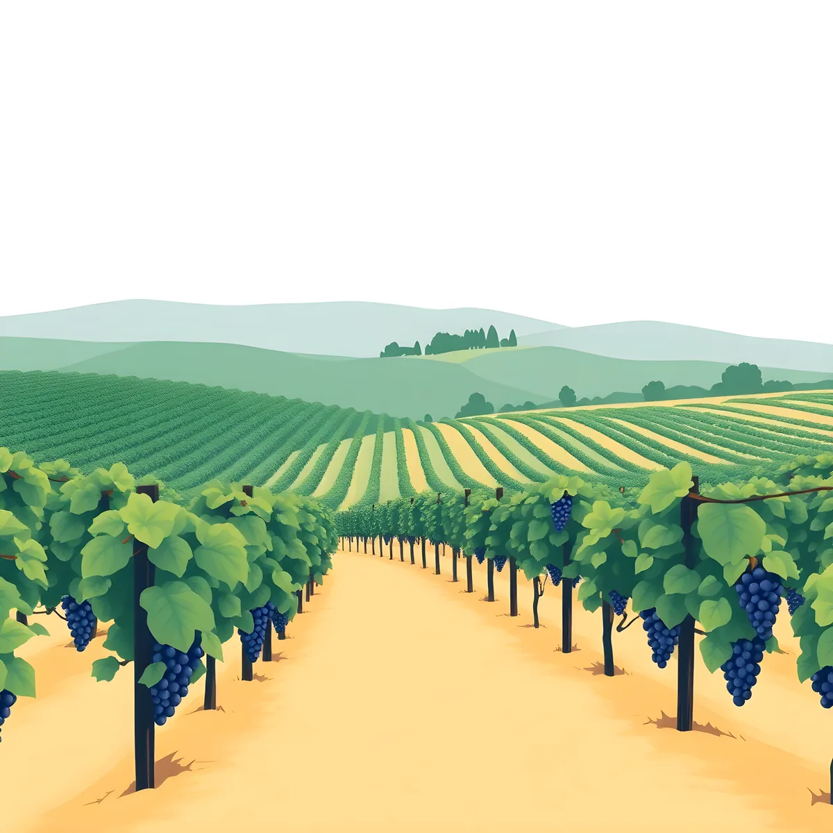 Minimalist Vineyard Landscape with Blue Grapes Wall Art