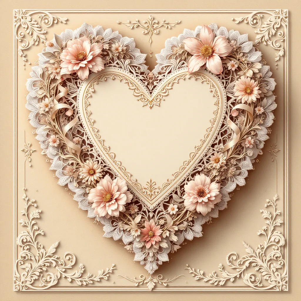 Vintage Heart with Pink Flowers & Ornate Lace Wall Art