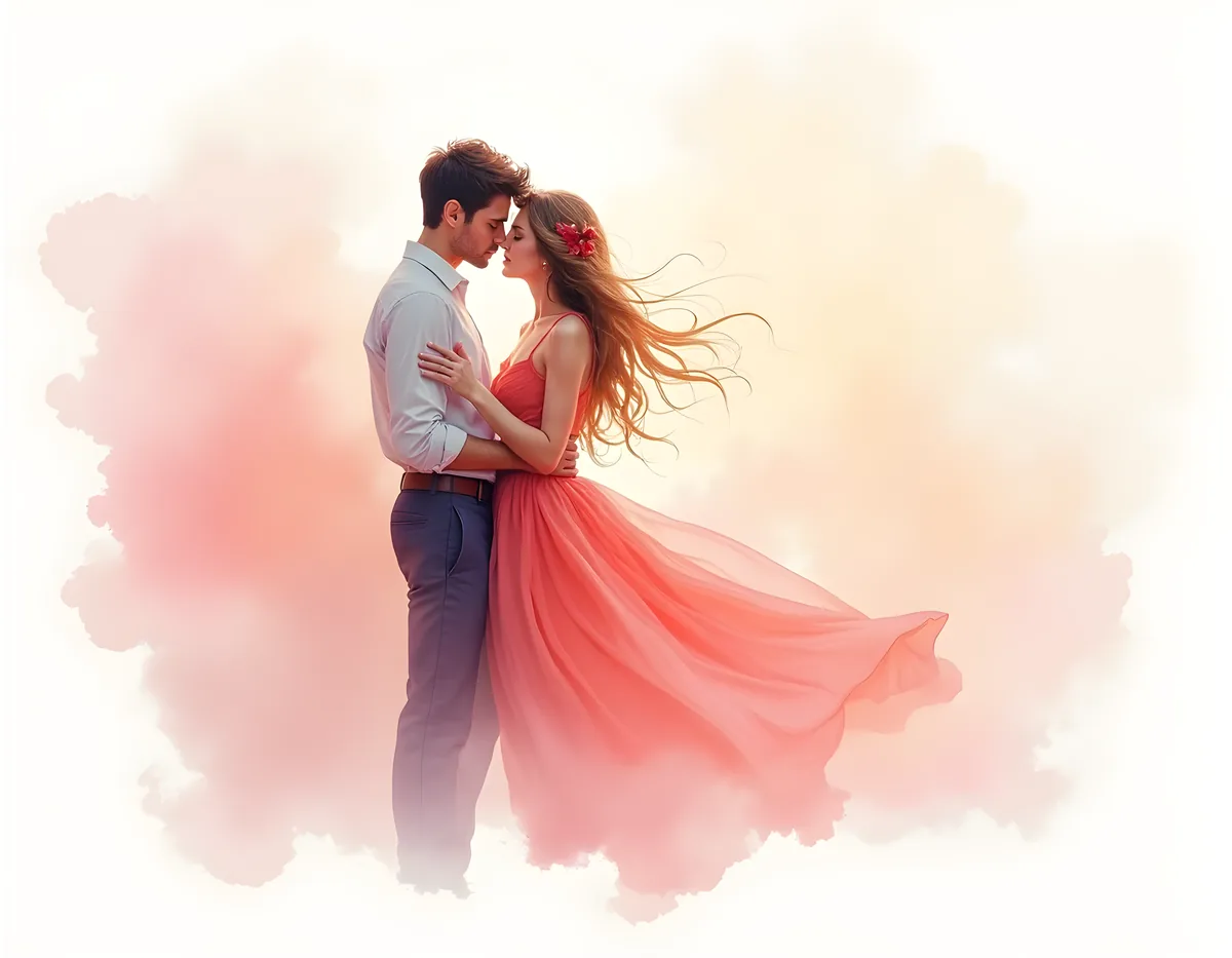 Romantic Couple Watercolor Illustration Wall Art