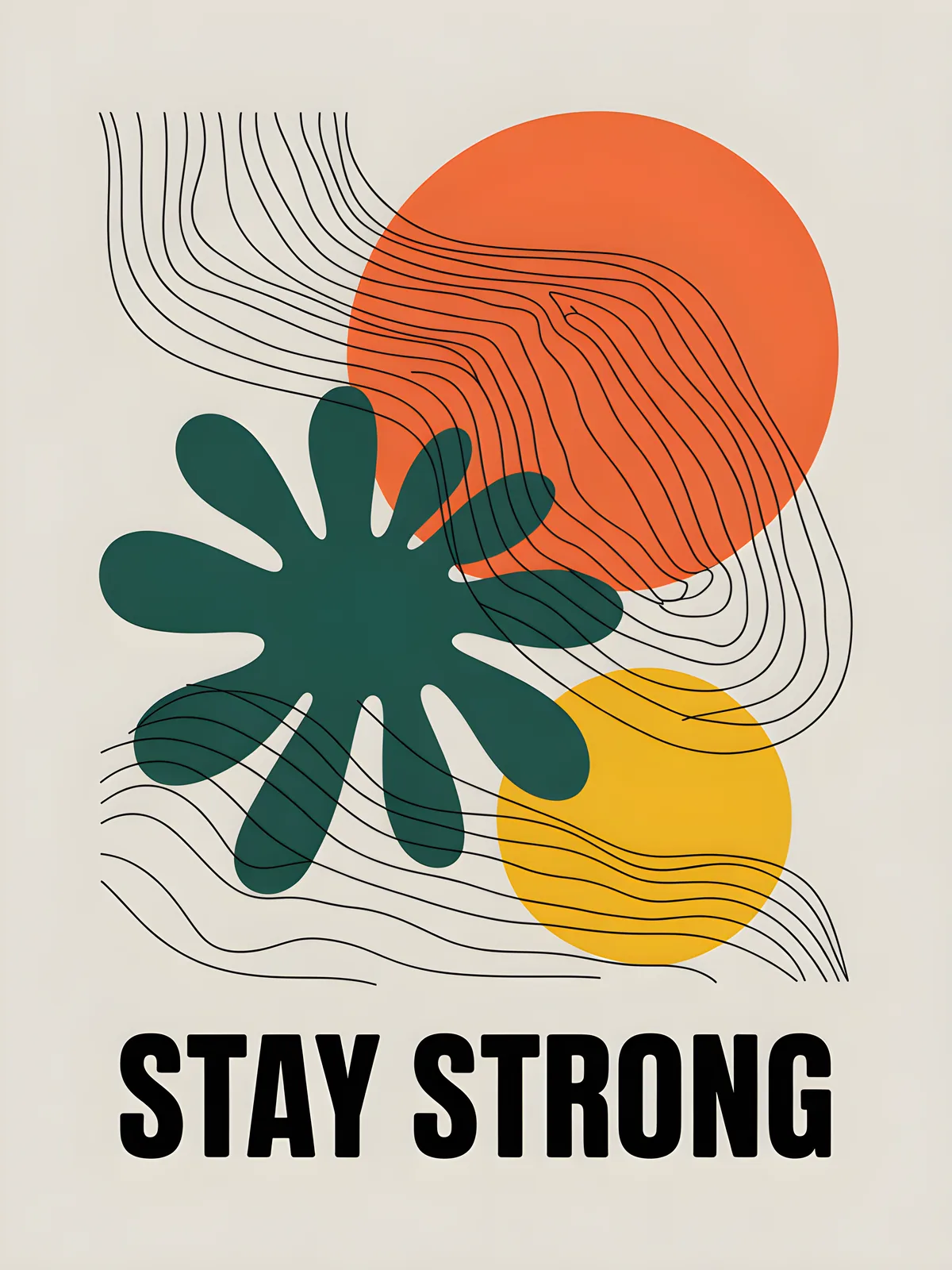 Stay Strong Line Art Print with Geometric Shapes Wall Art