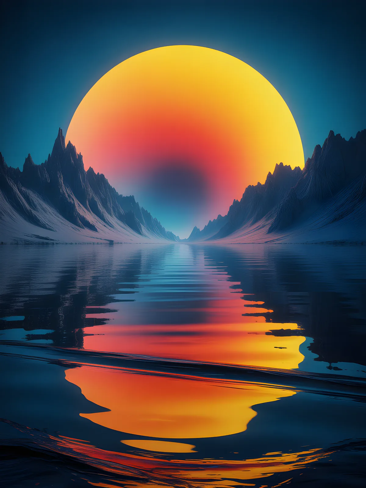 Mountain Lake Sunset Digital Photography Wall Art