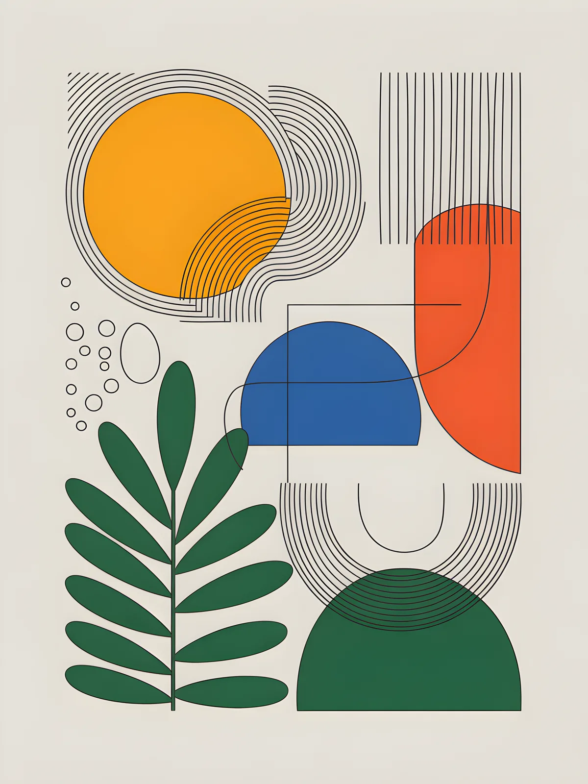 Abstract Geometric Line Art with Organic Shapes Wall Art