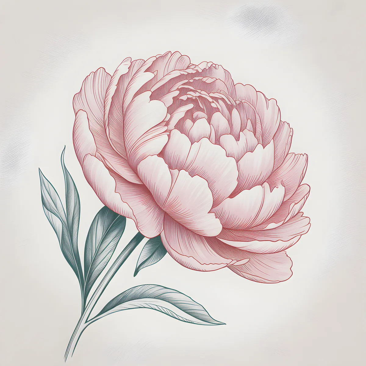 Pink Peony Line Art Botanical Drawing Wall Art