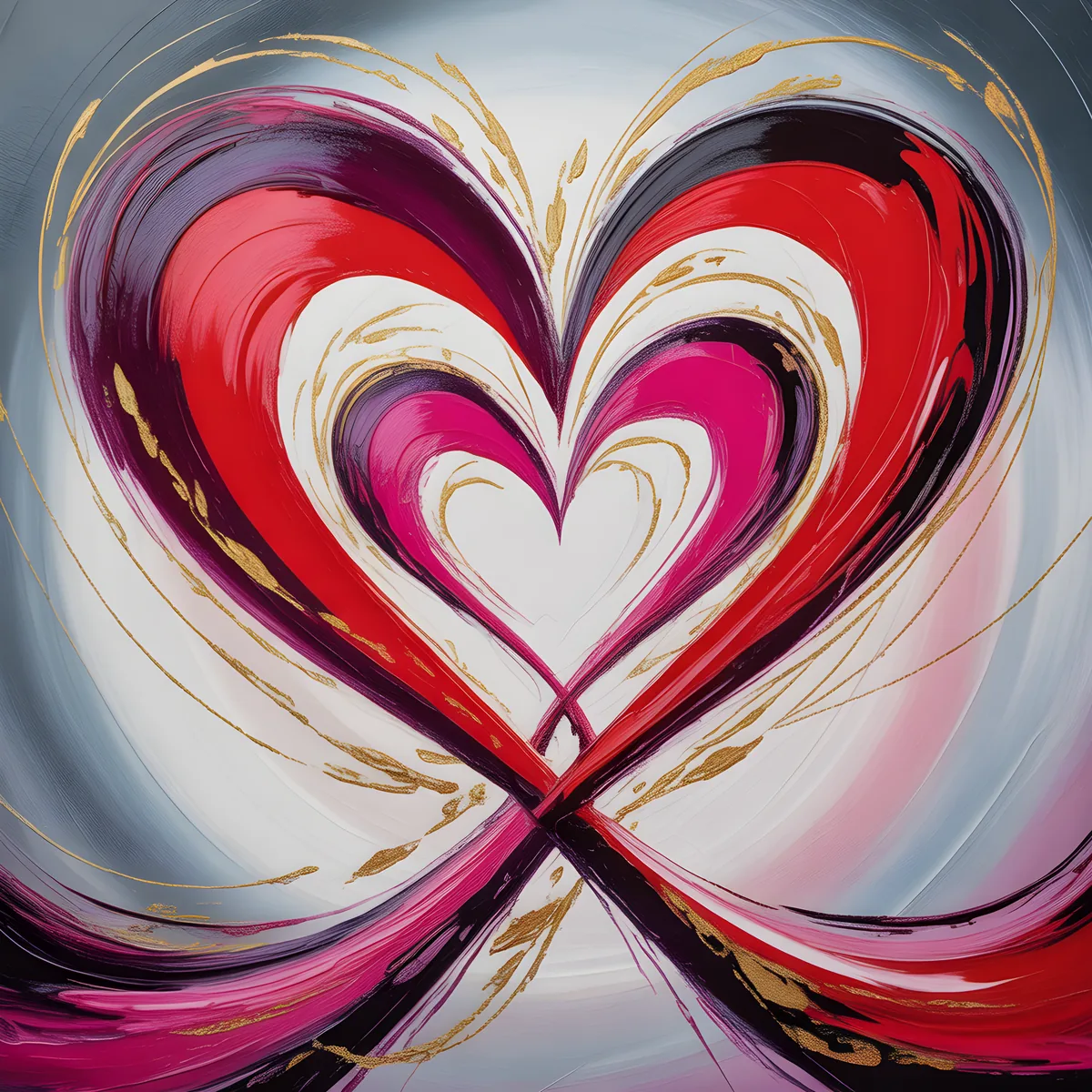 Abstract Nested Heart Swirl Red Pink Gold Wall Art