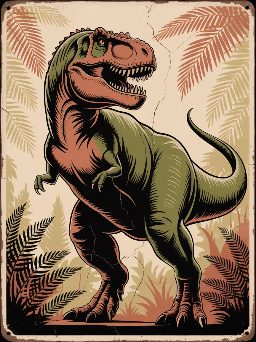Vintage T-Rex Dinosaur Portrait Wall Art