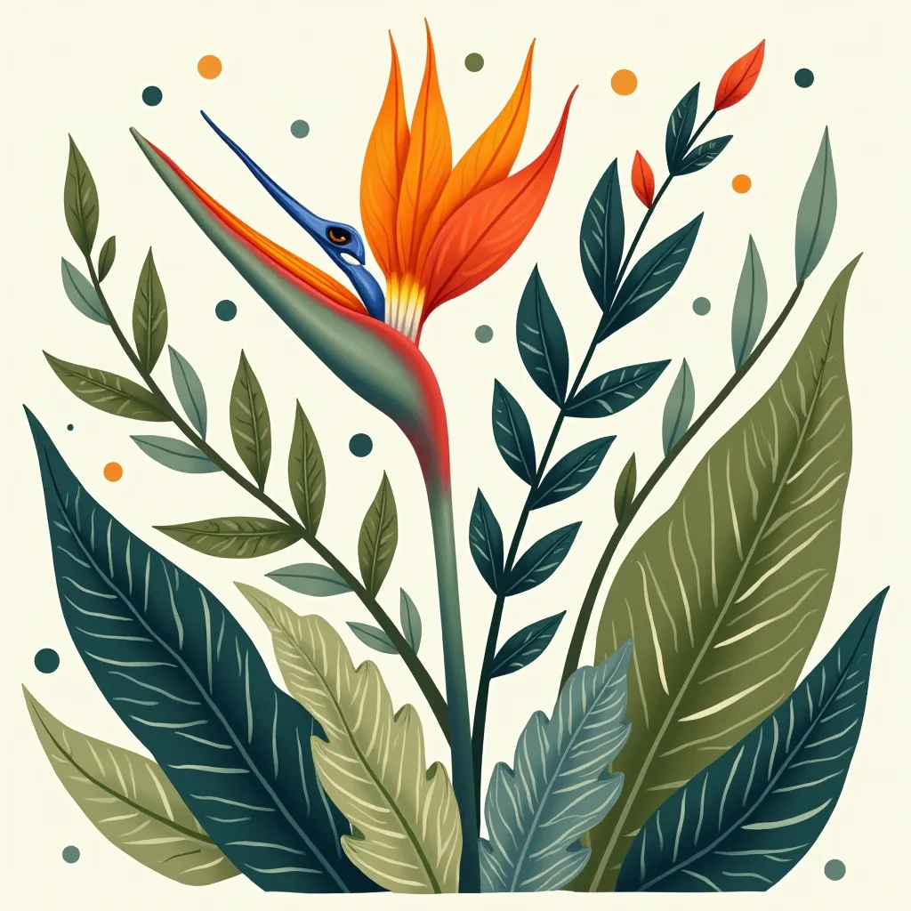 Bird of Paradise Botanical Illustration Square Wall Art