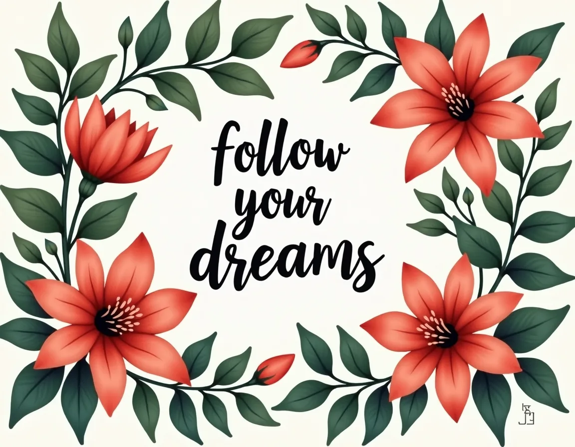 Follow Your Dreams Floral Botanical Red Flowers Wall Art