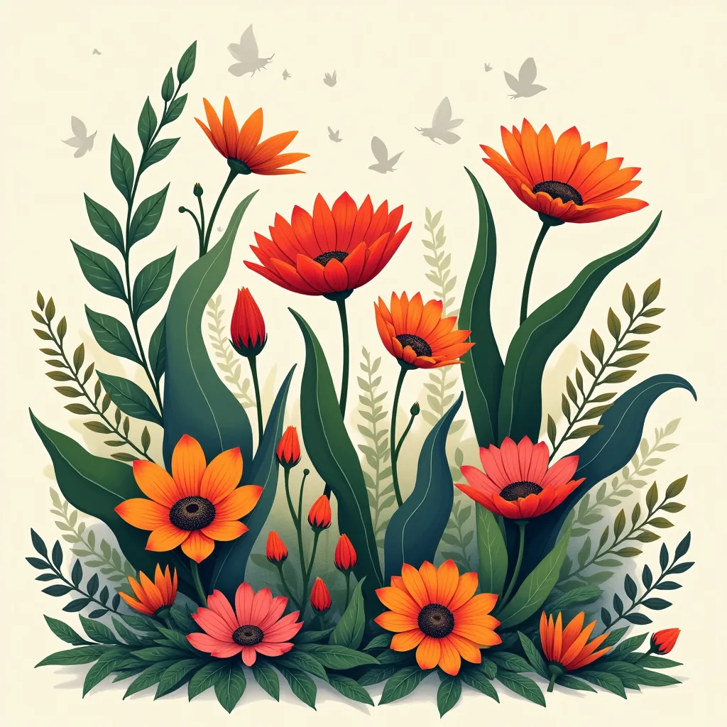 Red Orange Gerbera Daisies Botanical Square Wall Art