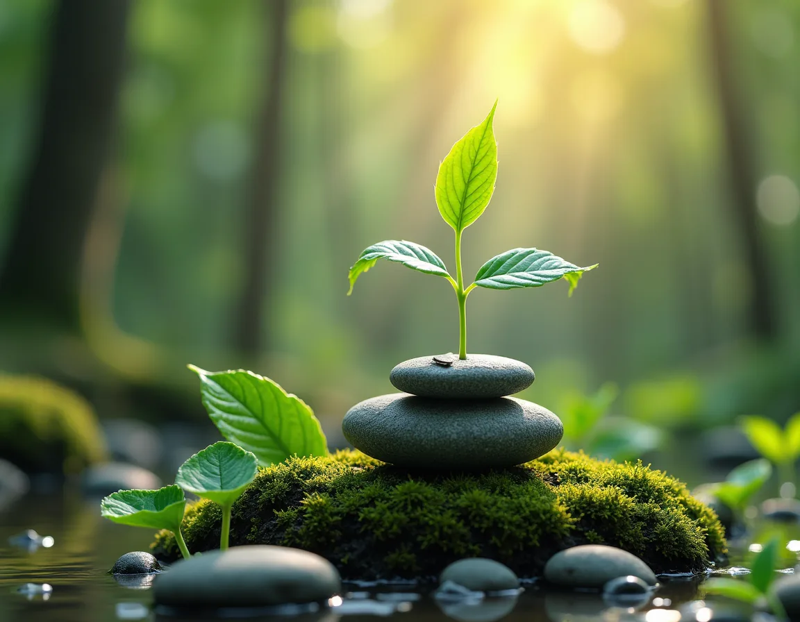 Young Plant on Stacked Stones Botanical Wall Art