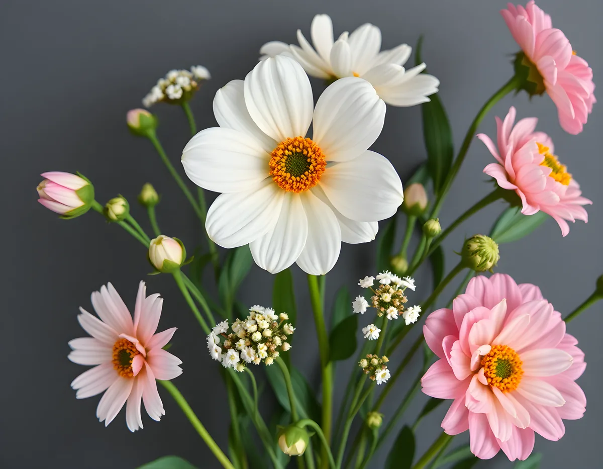 White Daisy & Pink Gerbera Minimalist Flower Wall Art