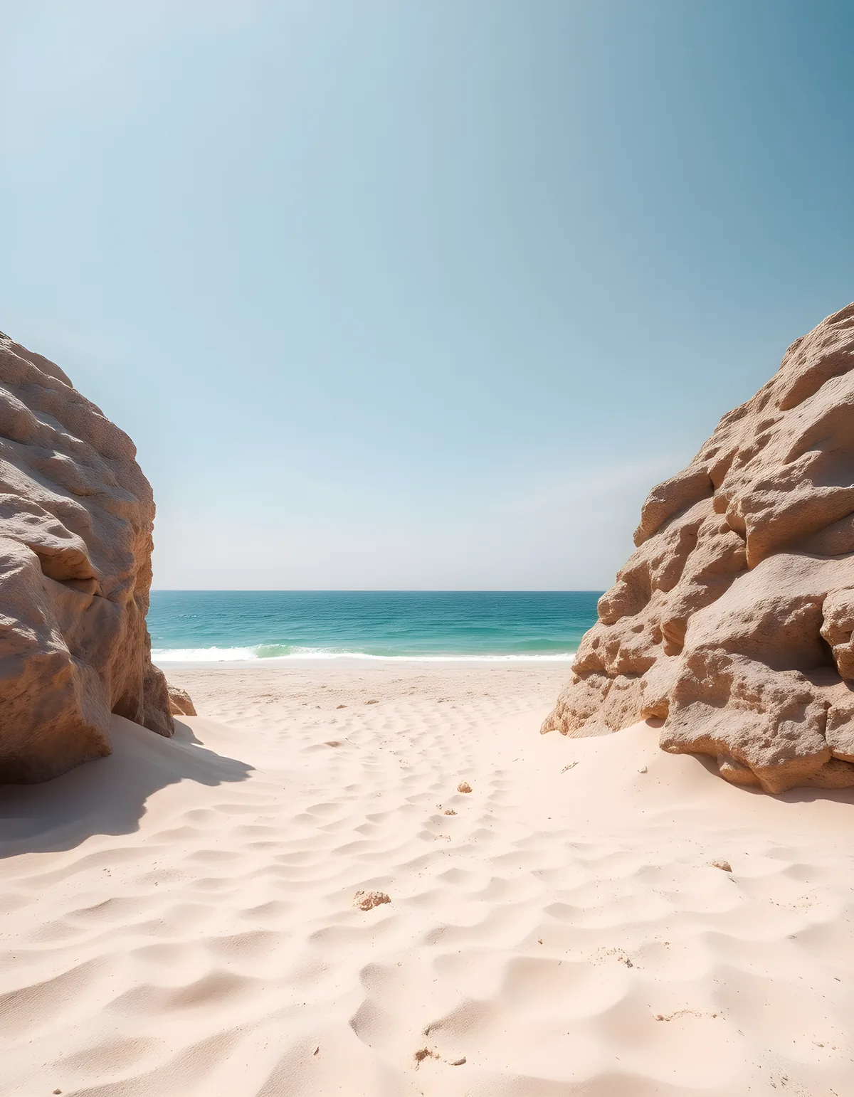 Minimalist Beach Cove Between Rock Formations Wall Art
