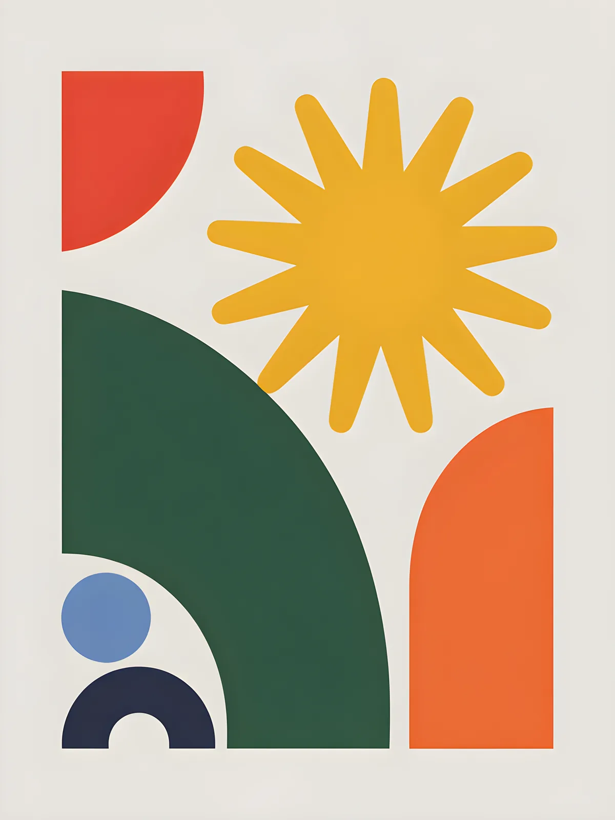 Minimalist Sun & Geometric Shapes Portrait Wall Art