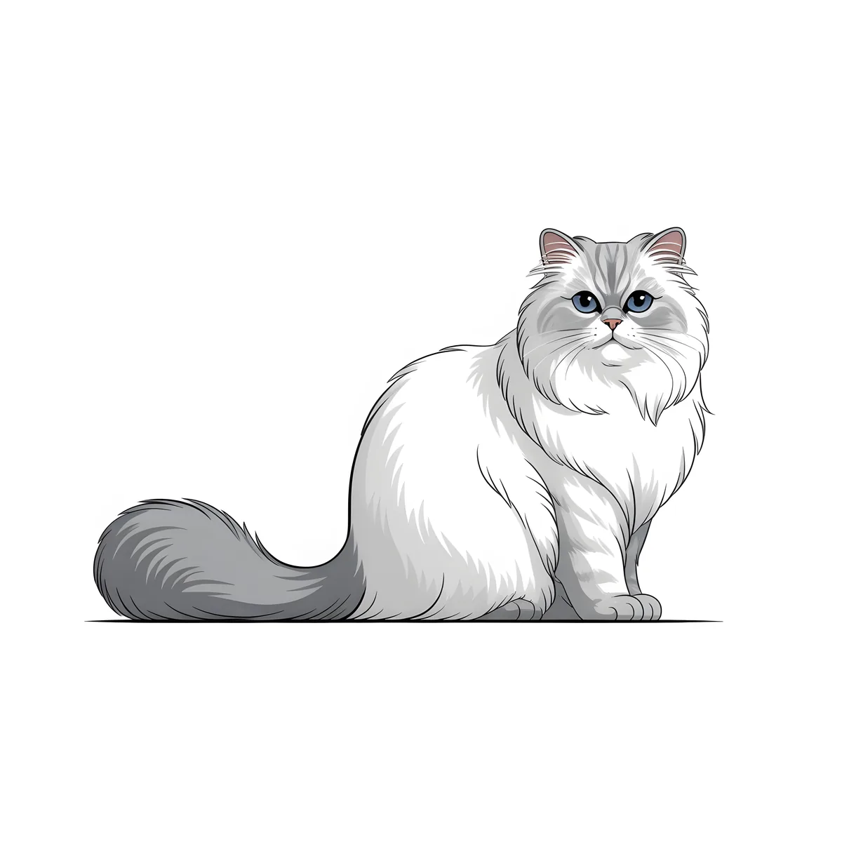 Gray and White Persian Cat Portrait Minimalist Wall Art