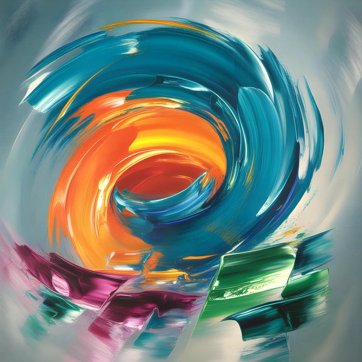 Vibrant Spiral Abstract Orange & Teal Canvas Wall Art