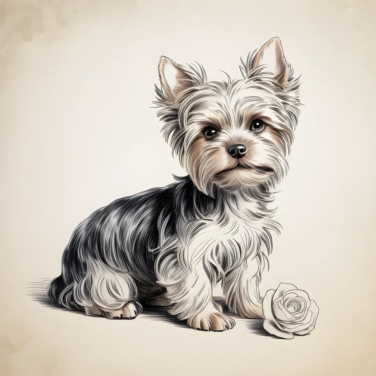 Cute Terrier with Rose Line Art Wall Art