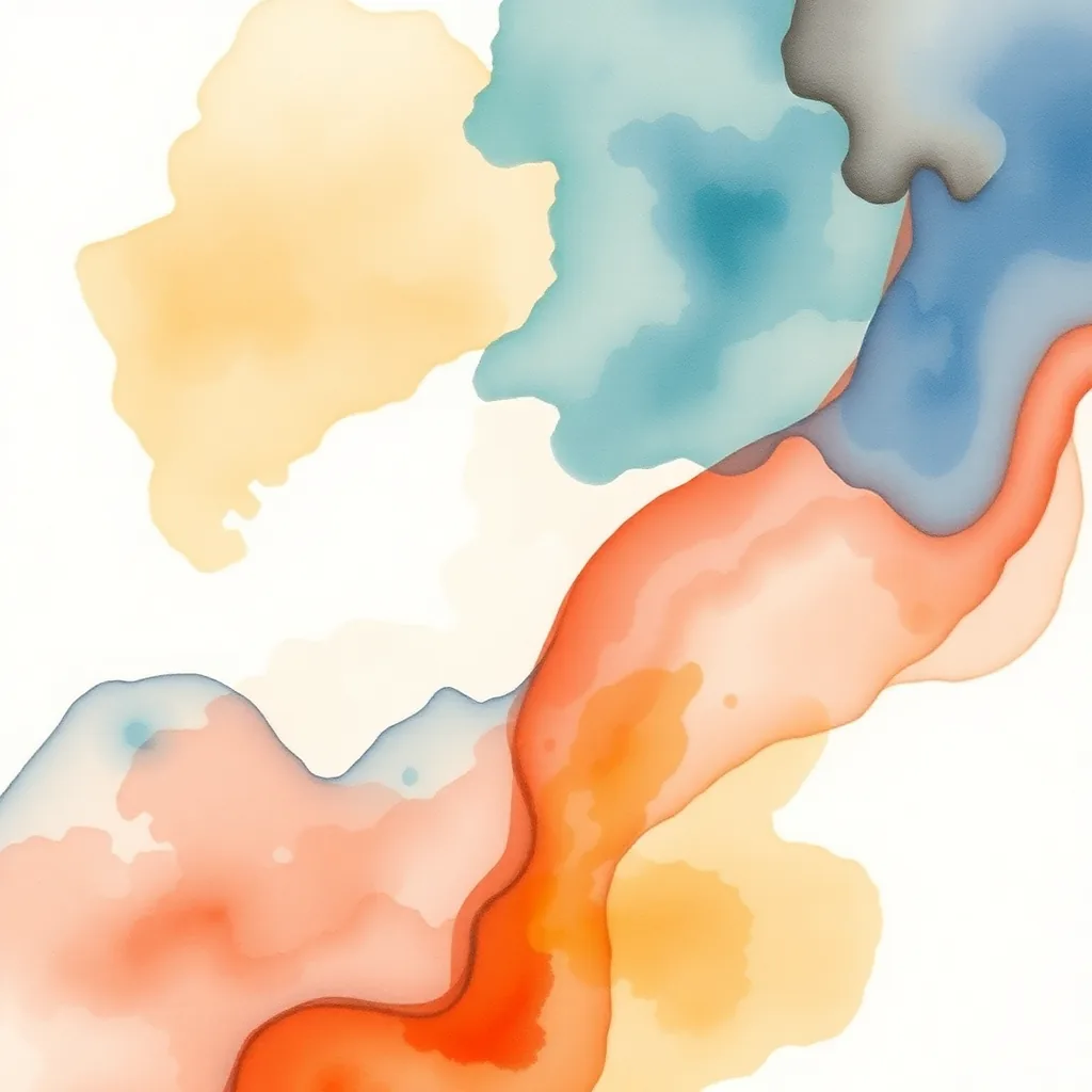 Abstract Watercolor Landscape with Warm Orange & Cool Blue Wall Art