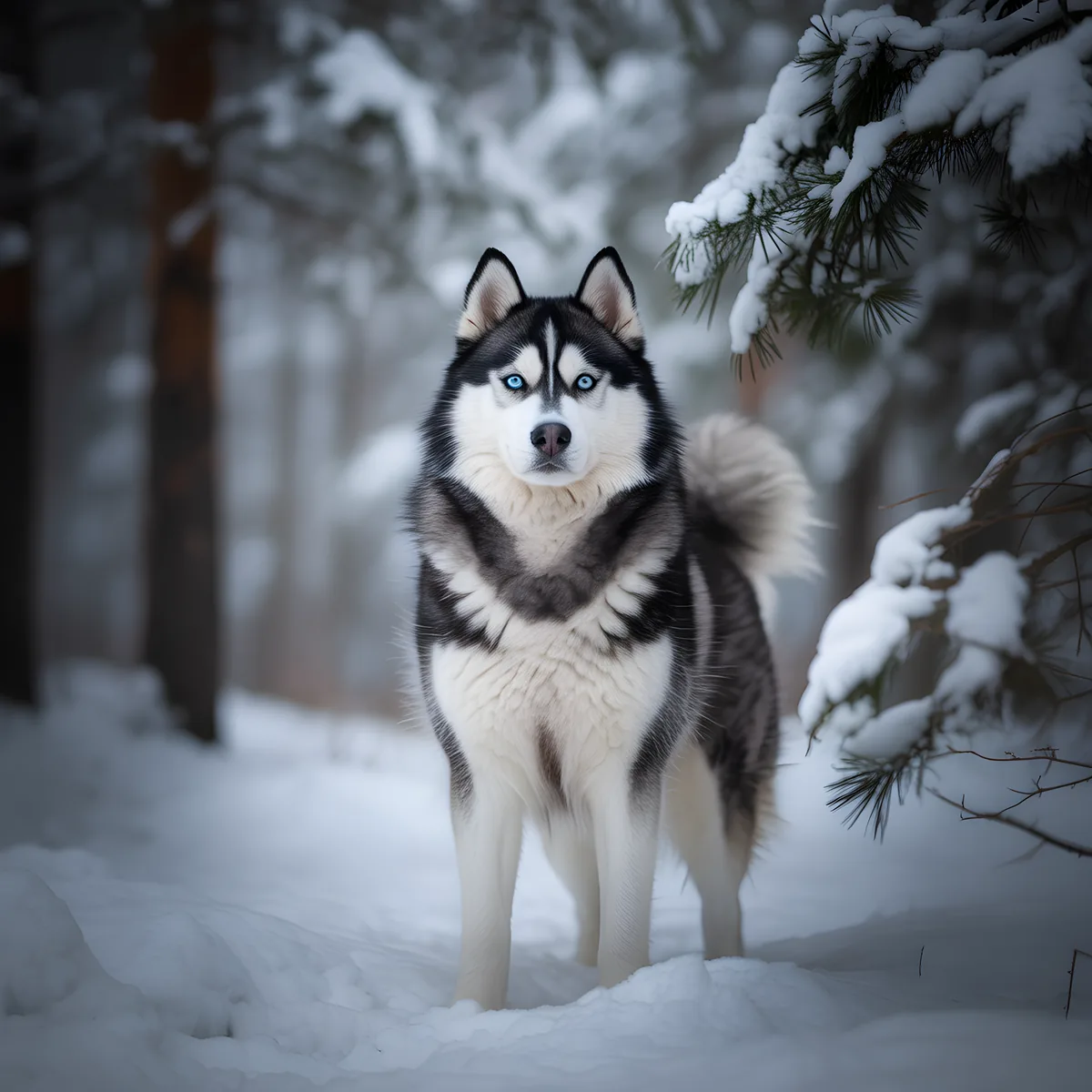 Husky in Snow Forest Winter Photography Wall Art
