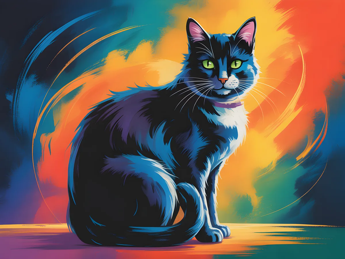 Abstract Colorful Cat Portrait Modern Wall Art