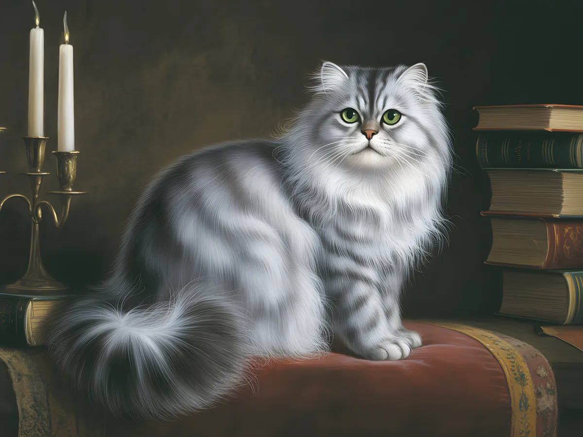 White Fluffy Cat with Green Eyes Portrait Photography Wall Art