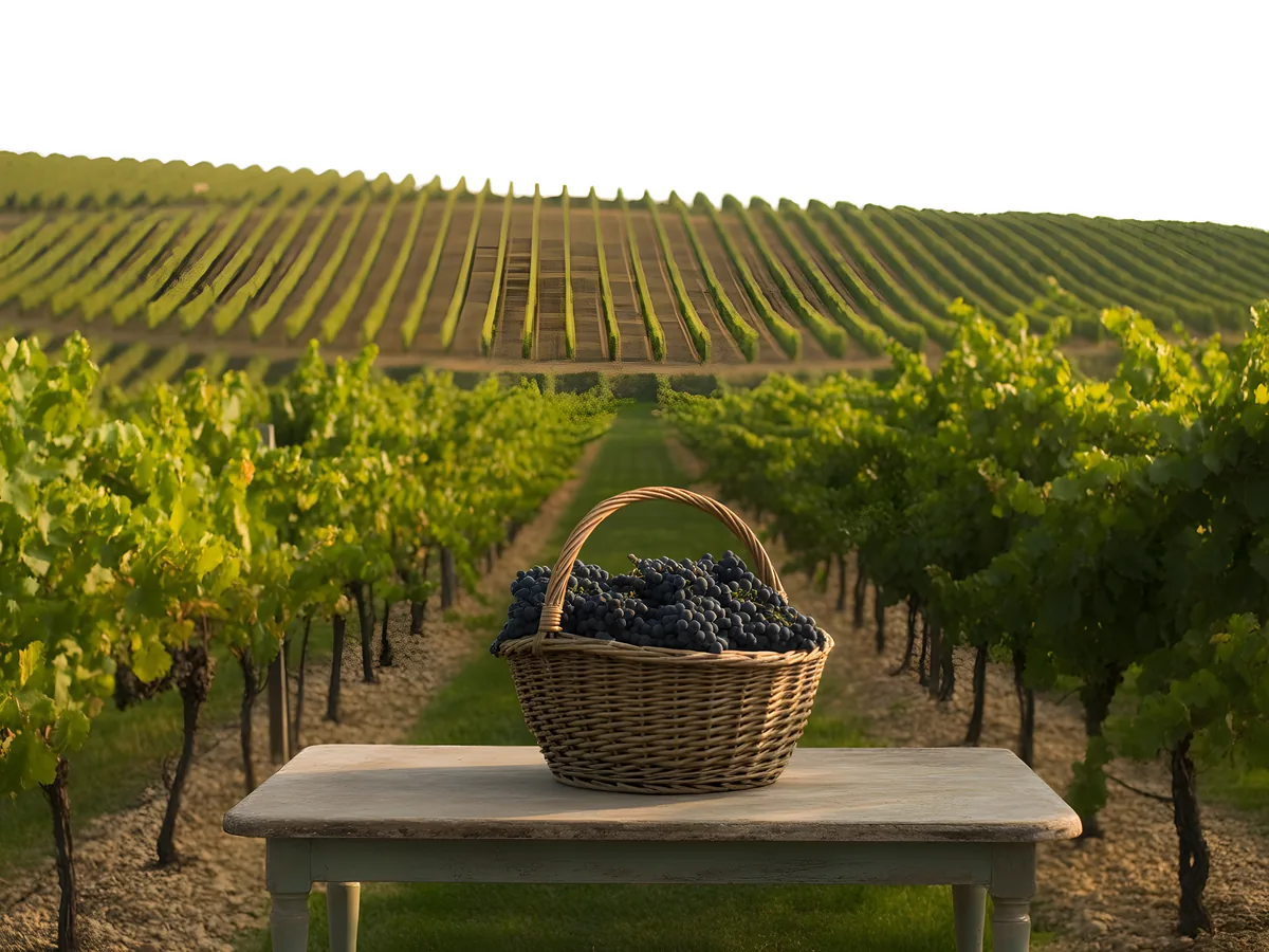 Vineyard Harvest Basket Minimalist Landscape Wall Art