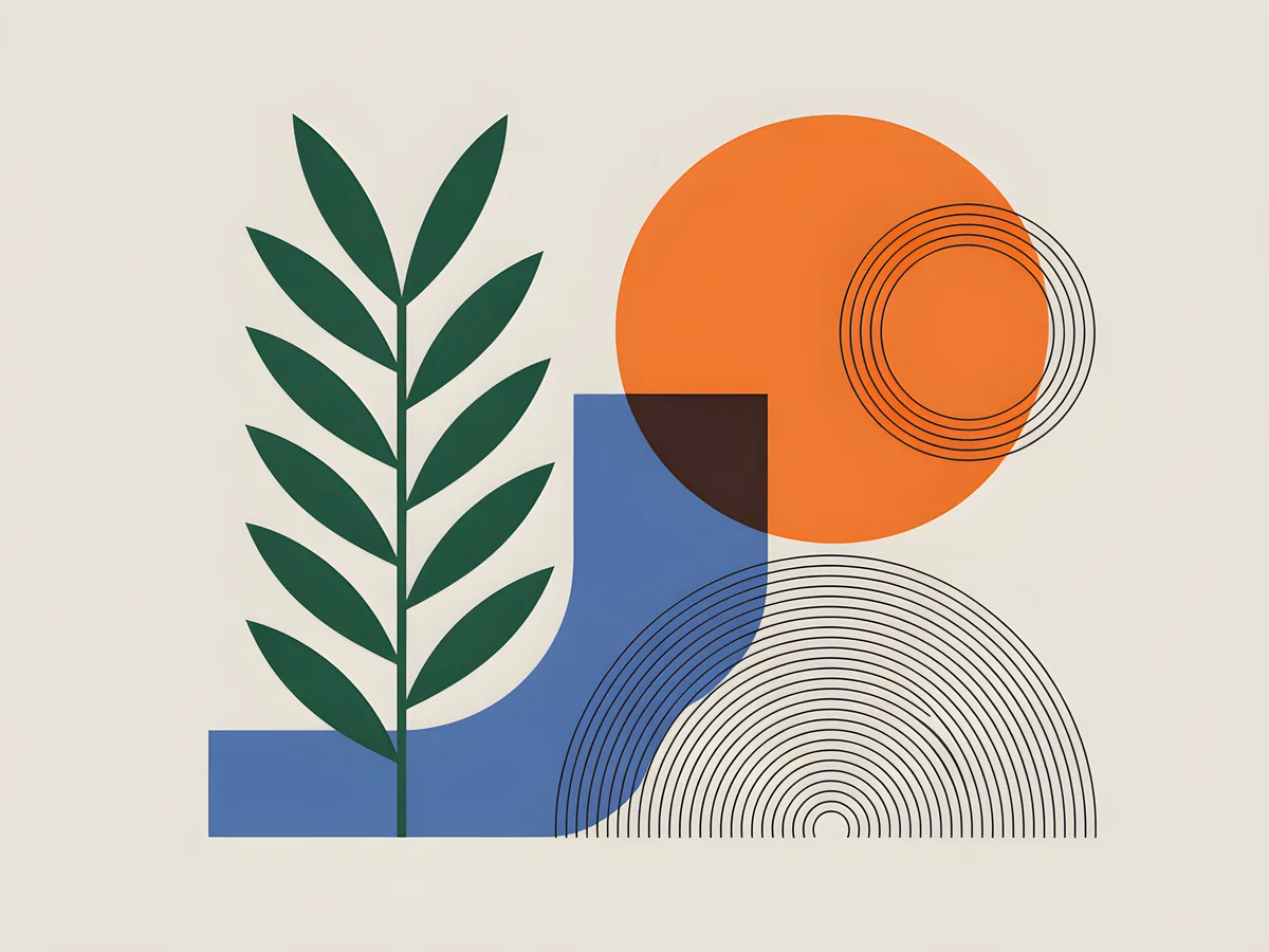 Abstract Botanical Line Art with Geometric Shapes Wall Art